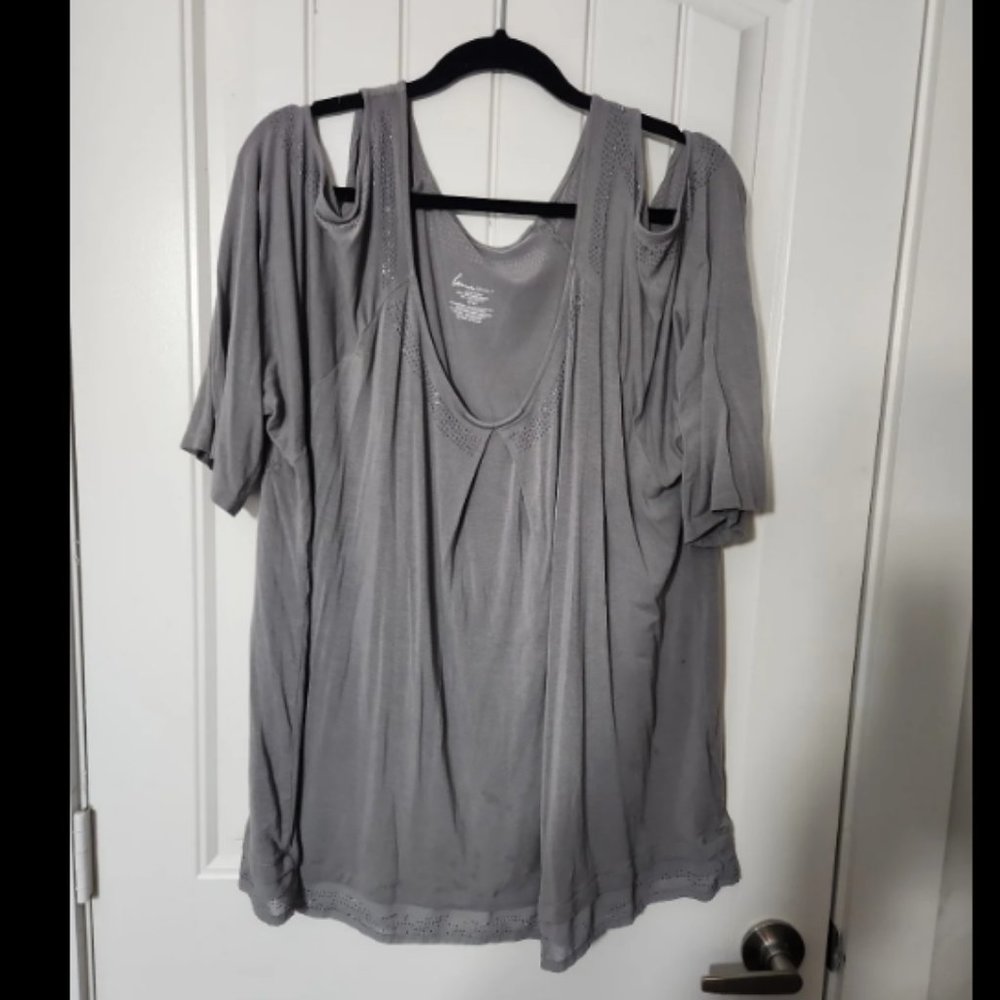 Lane Bryant Cold Should Grey Metallic Looking Shirt